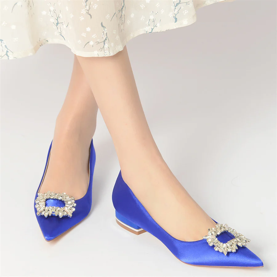 Women's Wedding Shoes Pointed Toe Low Heel Bridal Shoes with Square Crystals - Image 2