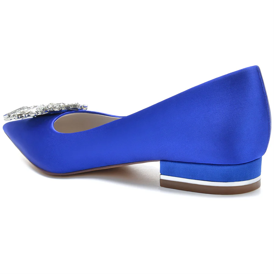 Women's Wedding Shoes Pointed Toe Low Heel Bridal Shoes with Square Crystals - Image 3
