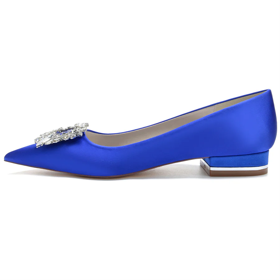 Women's Wedding Shoes Pointed Toe Low Heel Bridal Shoes with Square Crystals - Image 5
