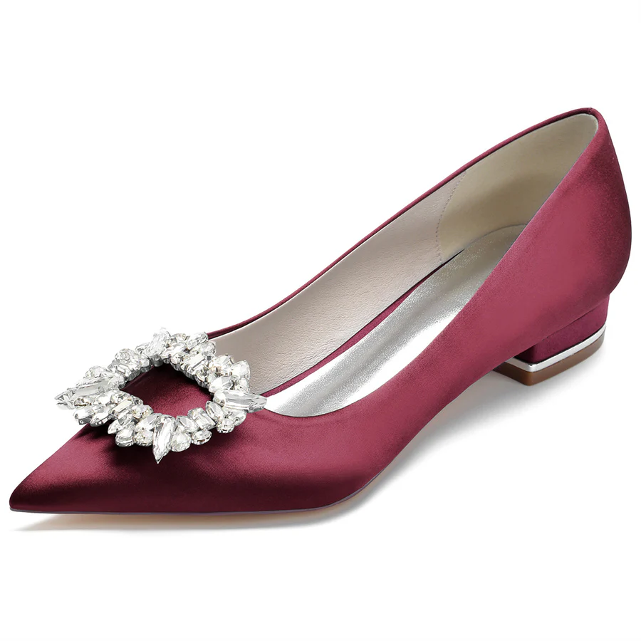 Women's Wedding Shoes Pointed Toe Low Heel Bridal Shoes with Square Crystals - Image 7