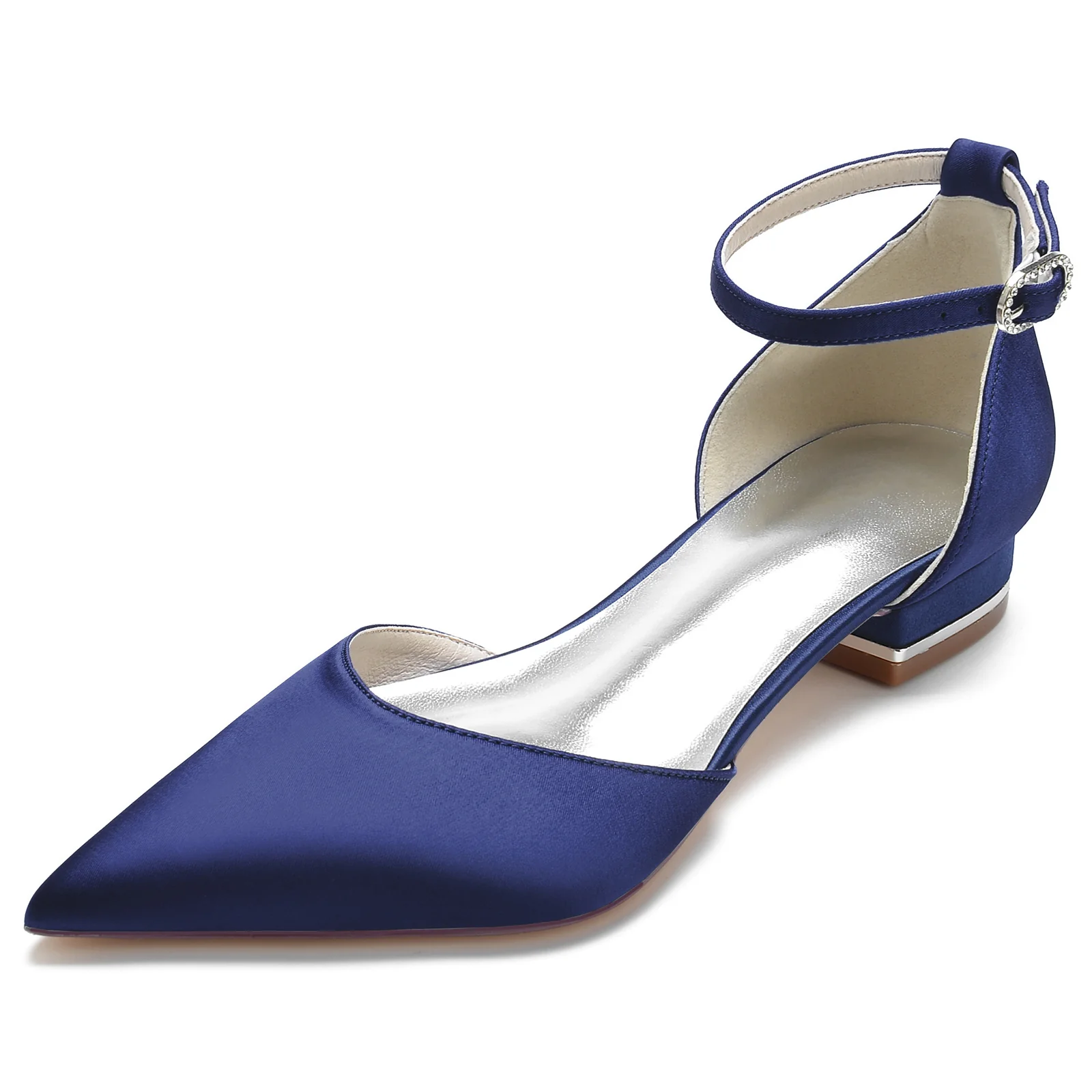 Women's Wedding Shoes Pointed Toe Low Heel Crystal Buckle Minimalist Bridal Shoes - Image 12