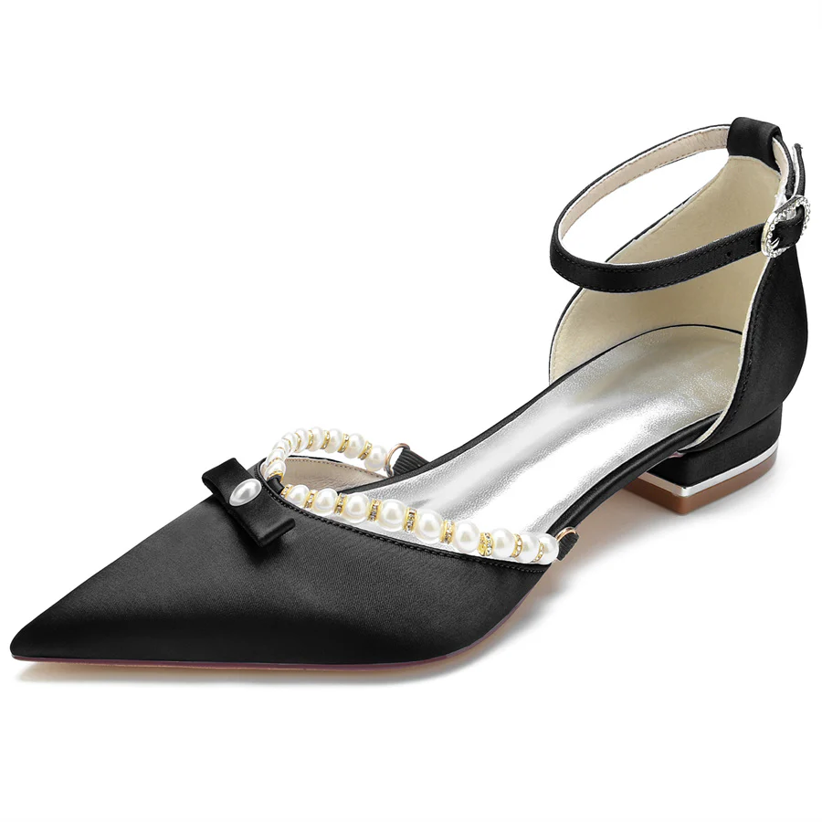 Women's Wedding Shoes Pointed Toe Low Heel Elegant Bridal Shoes with Pearls - Image 7