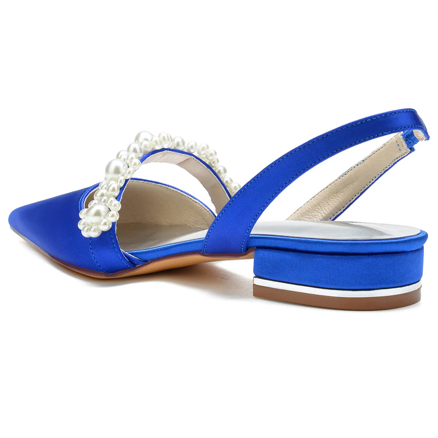 Women's Wedding Shoes Pointed Toe Low Heel Elegant Bridal Shoes with Pearls - Image 4