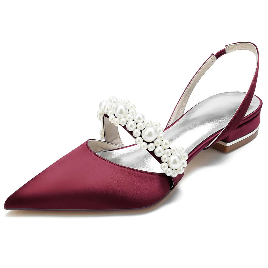 Women's Wedding Shoes Pointed Toe Low Heel Elegant Bridal Shoes with Pearls - Image 9