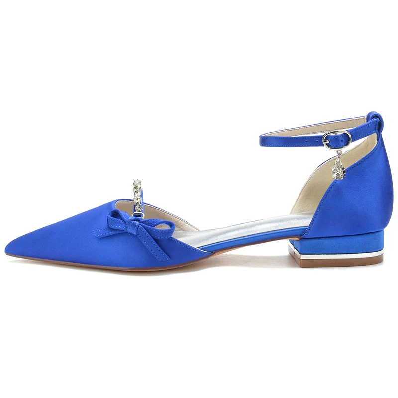 Women's Wedding Shoes Pointed Toe Low Heel High-End Crystal Bridal Shoes with Mini Bow - Image 3