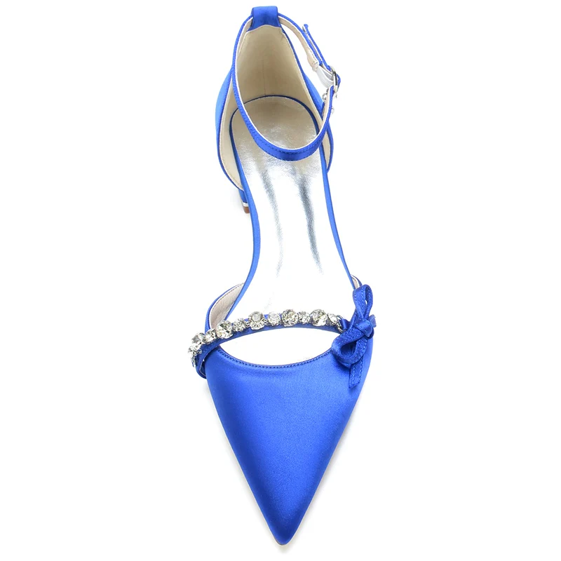 Women's Wedding Shoes Pointed Toe Low Heel High-End Crystal Bridal Shoes with Mini Bow - Image 4