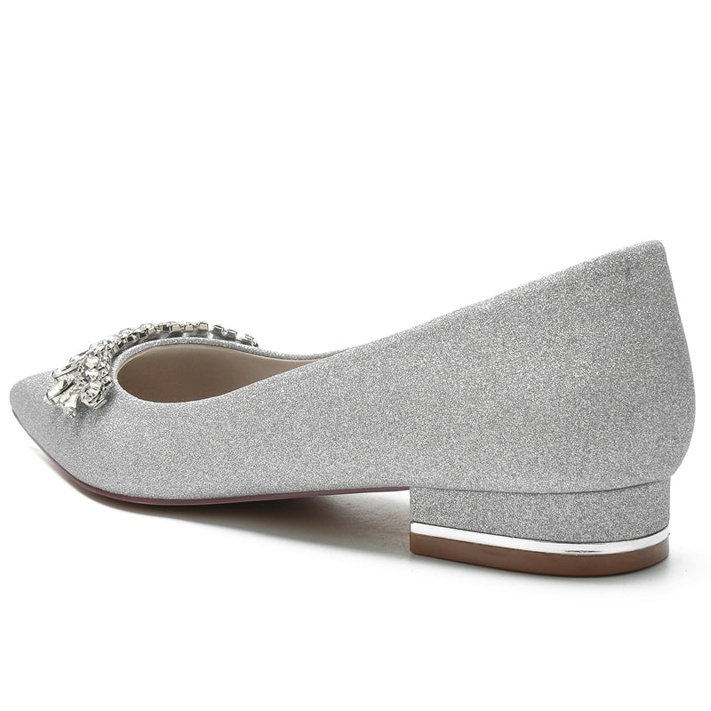 Women's Wedding Shoes Pointed Toe Low Heel Simple Bridal Shoes with Curved Rhinestone - Image 3