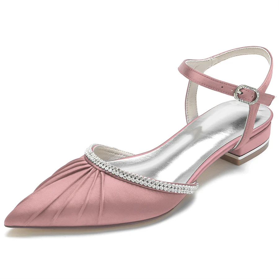 Women's Wedding Shoes Pointed Toe Pleated Low Heel Bridal Shoes with Crystals - Image 13