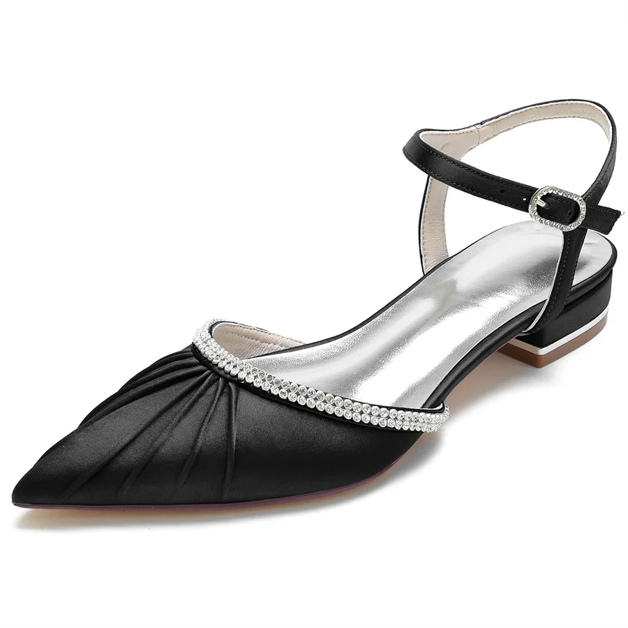 Women's Wedding Shoes Pointed Toe Pleated Low Heel Bridal Shoes with Crystals - Image 9