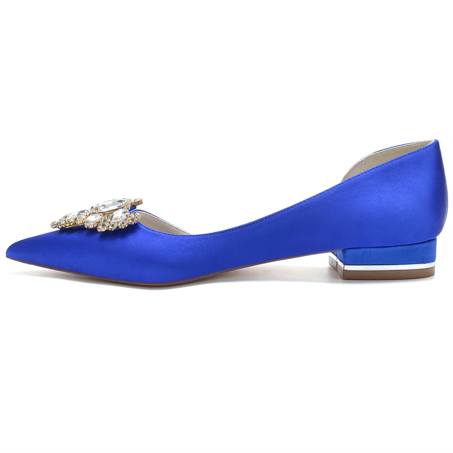 Women's Wedding Shoes Pointed Toe Silk Satin Low Heel Bridal Shoes with Rhinestones - Image 4