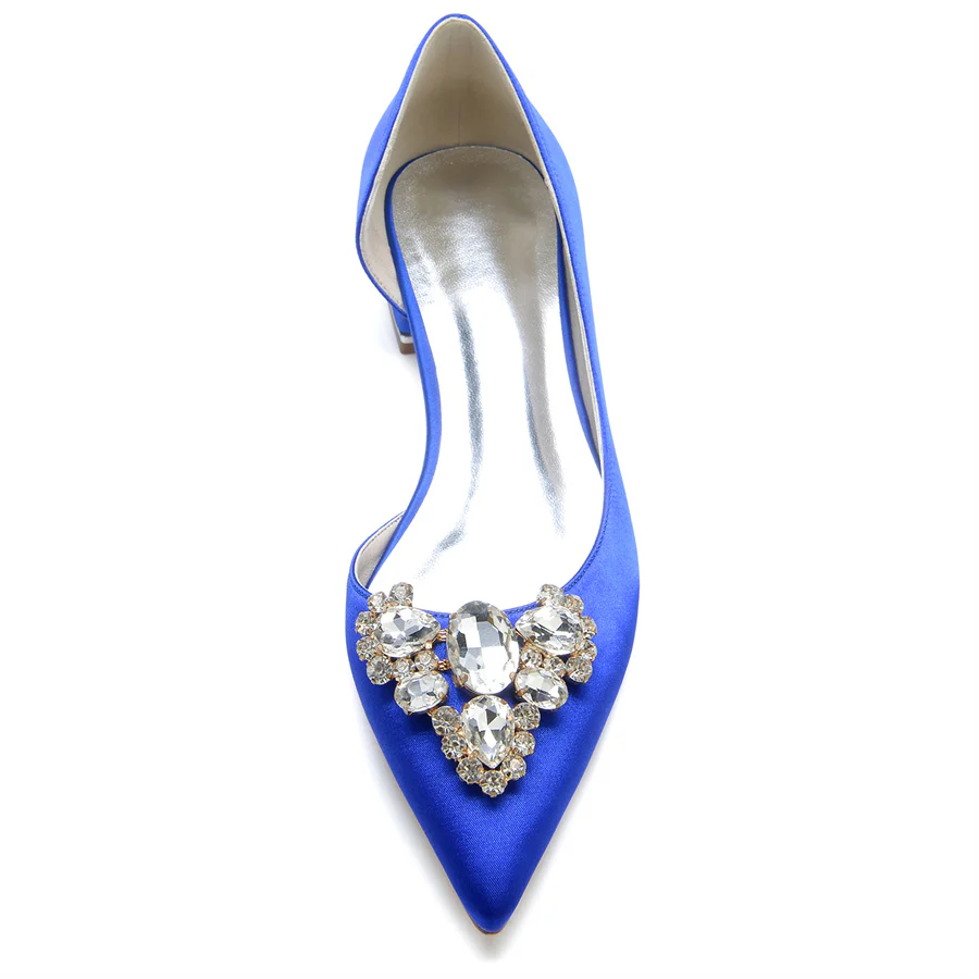 Women's Wedding Shoes Pointed Toe Silk Satin Low Heel Bridal Shoes with Rhinestones - Image 5