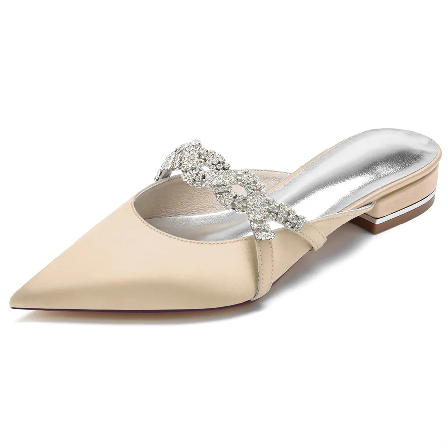Women's Wedding Shoes Pointed Toe Slippers Low Heel Bridal Shoes with Crystals - Image 11