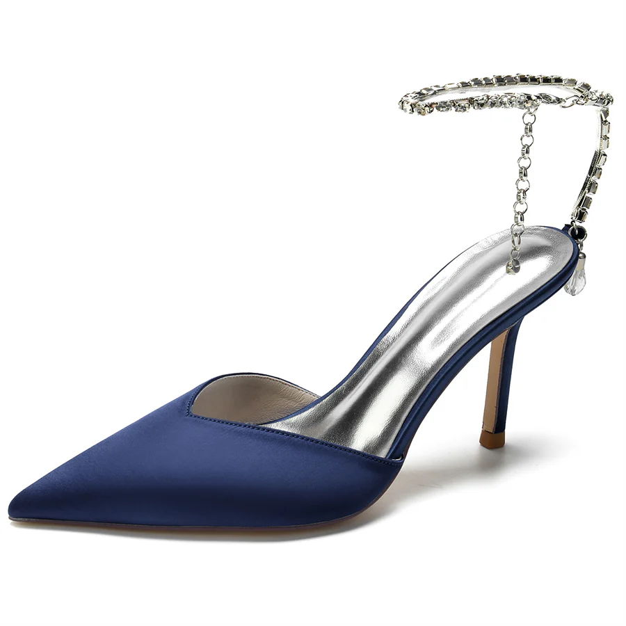 Women's Wedding Shoes Pointed Toe Stiletto Heel Bridal Shoes with Crystal Ankle Strap - Image 10