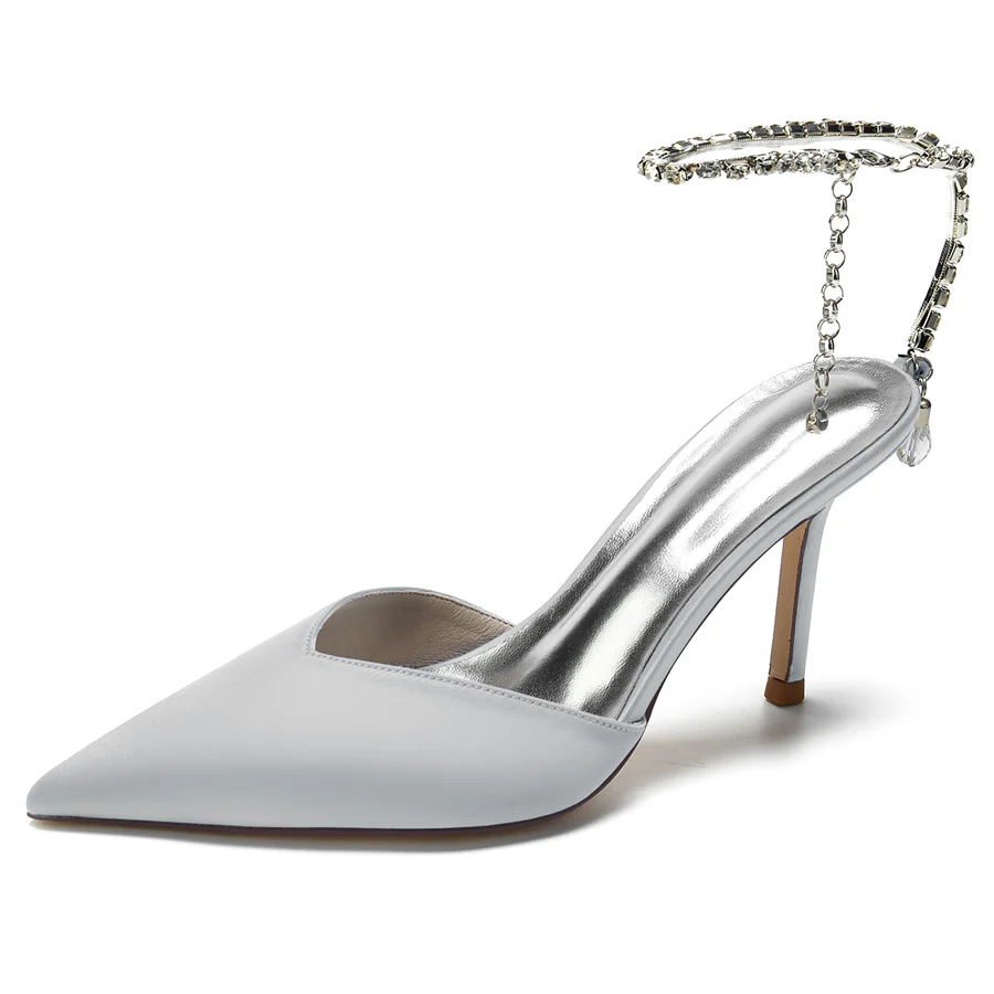 Women's Wedding Shoes Pointed Toe Stiletto Heel Bridal Shoes with Crystal Ankle Strap - Image 12