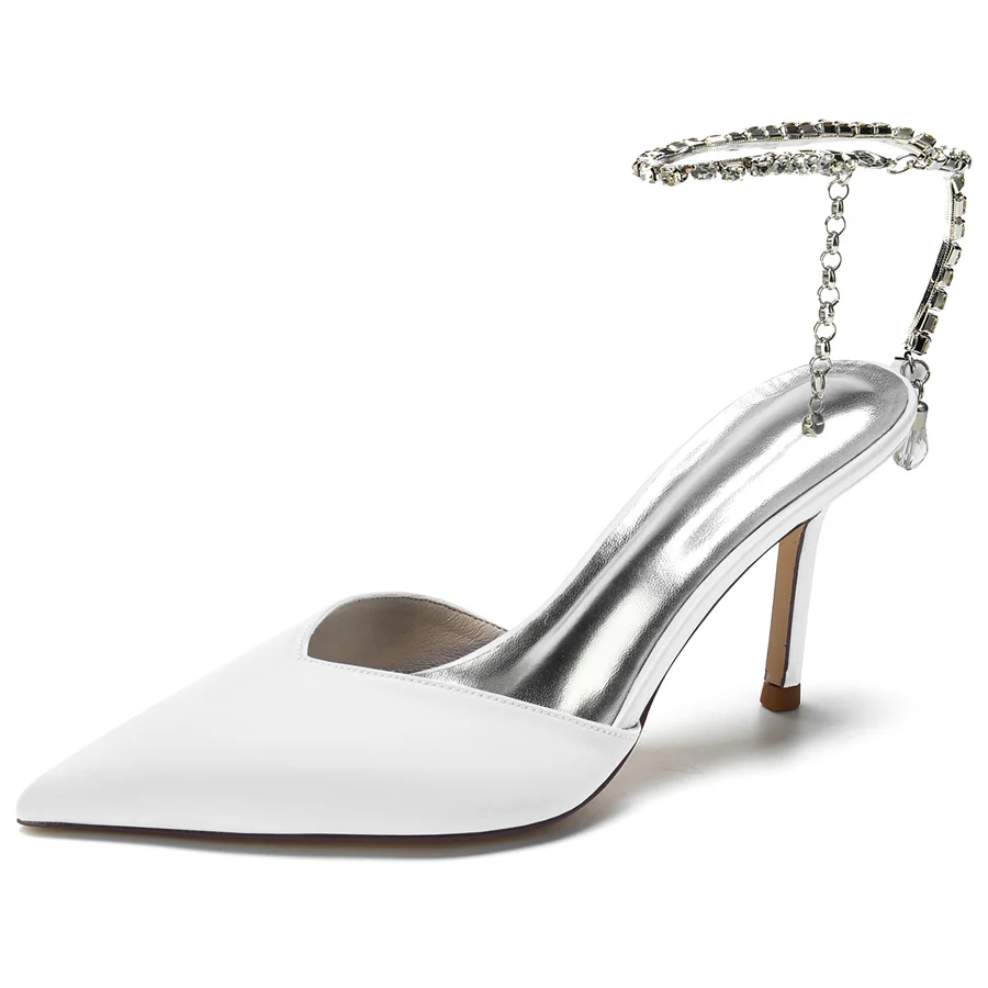 Women's Wedding Shoes Pointed Toe Stiletto Heel Bridal Shoes with Crystal Ankle Strap - Image 5