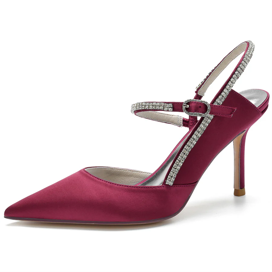Women's Wedding Shoes Pointed Toe Stiletto Heel Bridal Shoes with Crystal Strap - Image 8