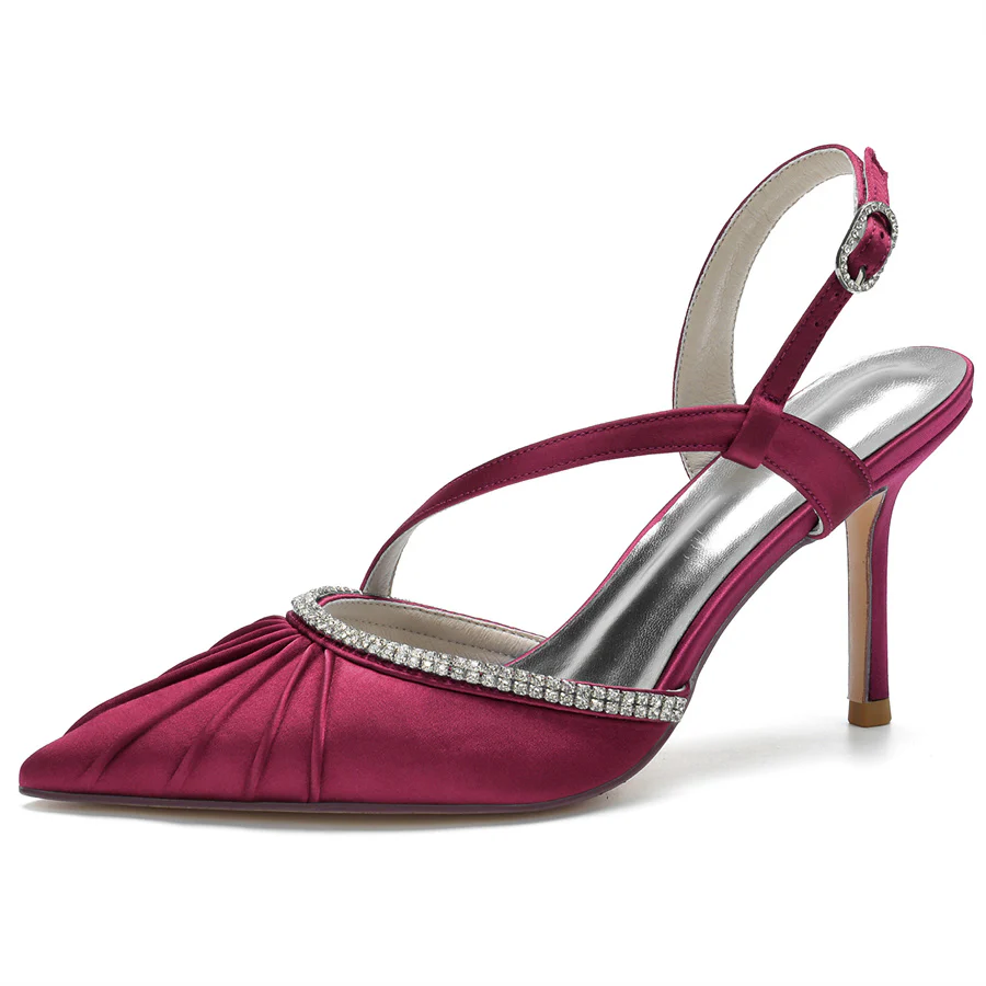 Women's Wedding Shoes Pointed Toe Stiletto Heel Bridal Shoes with Rhinestones - Image 6