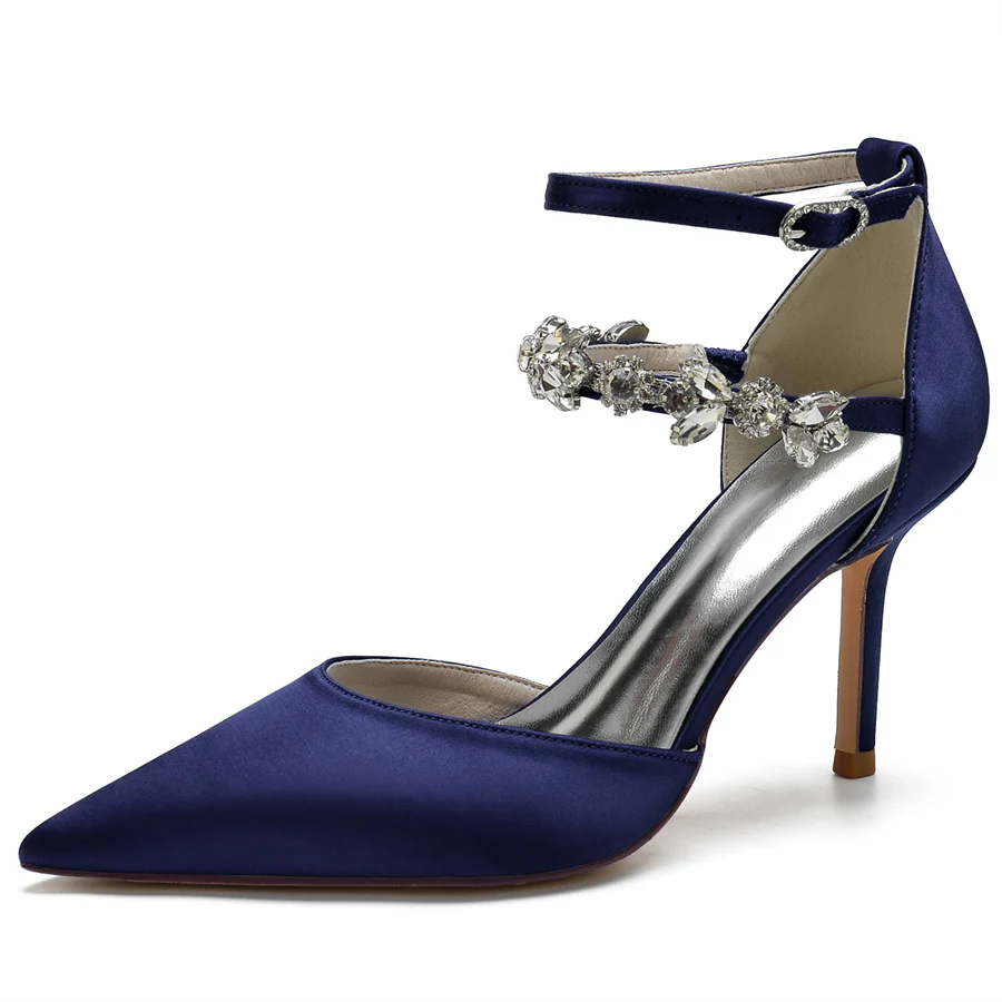 Women's Wedding Shoes Pointed Toe Stiletto Heel Bridal Shoes with Rhinestones Strap - Image 9