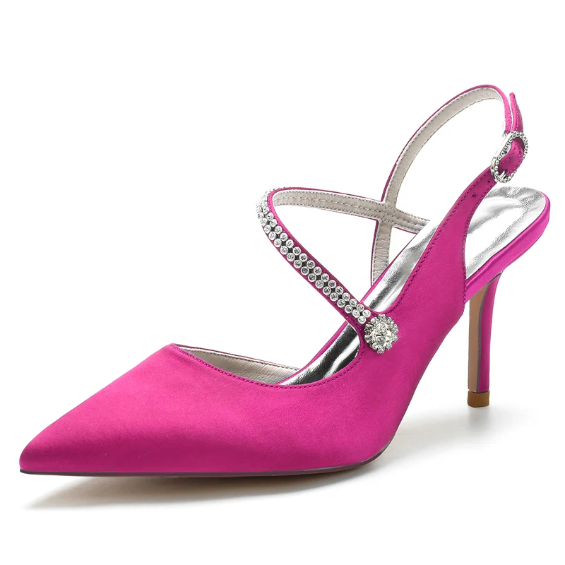 Women's Wedding Shoes Pointed Toe Stiletto Heel Buckle Bridal Shoes with Crystal - Image 6