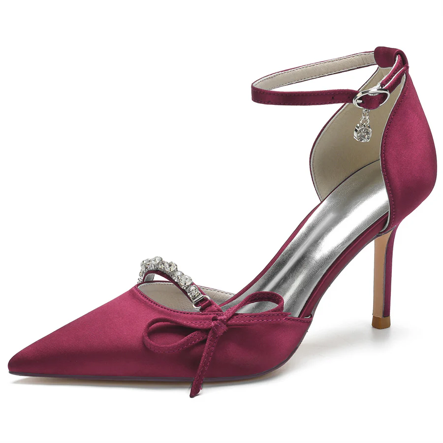 Women's Wedding Shoes Pointed Toe Stiletto Heel Crystal Bridal Shoes with Bow - Image 7