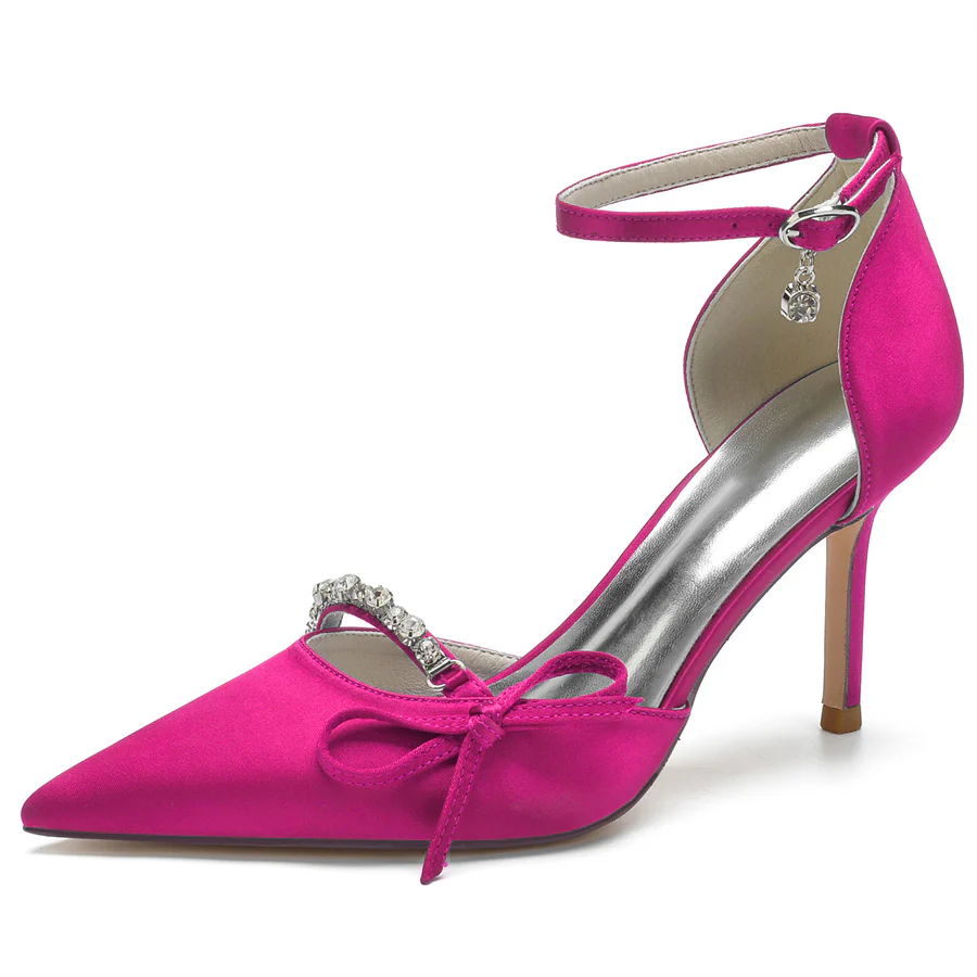Women's Wedding Shoes Pointed Toe Stiletto Heel Crystal Bridal Shoes with Bow - Image 8