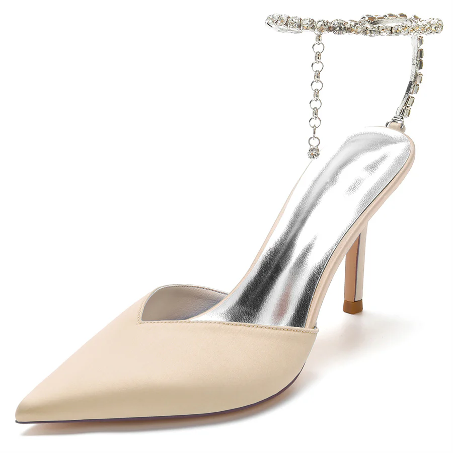 Women's Wedding Shoes Pointed Toe Stiletto Heel Minimalist Bridal Shoes with Crystals - Image 11