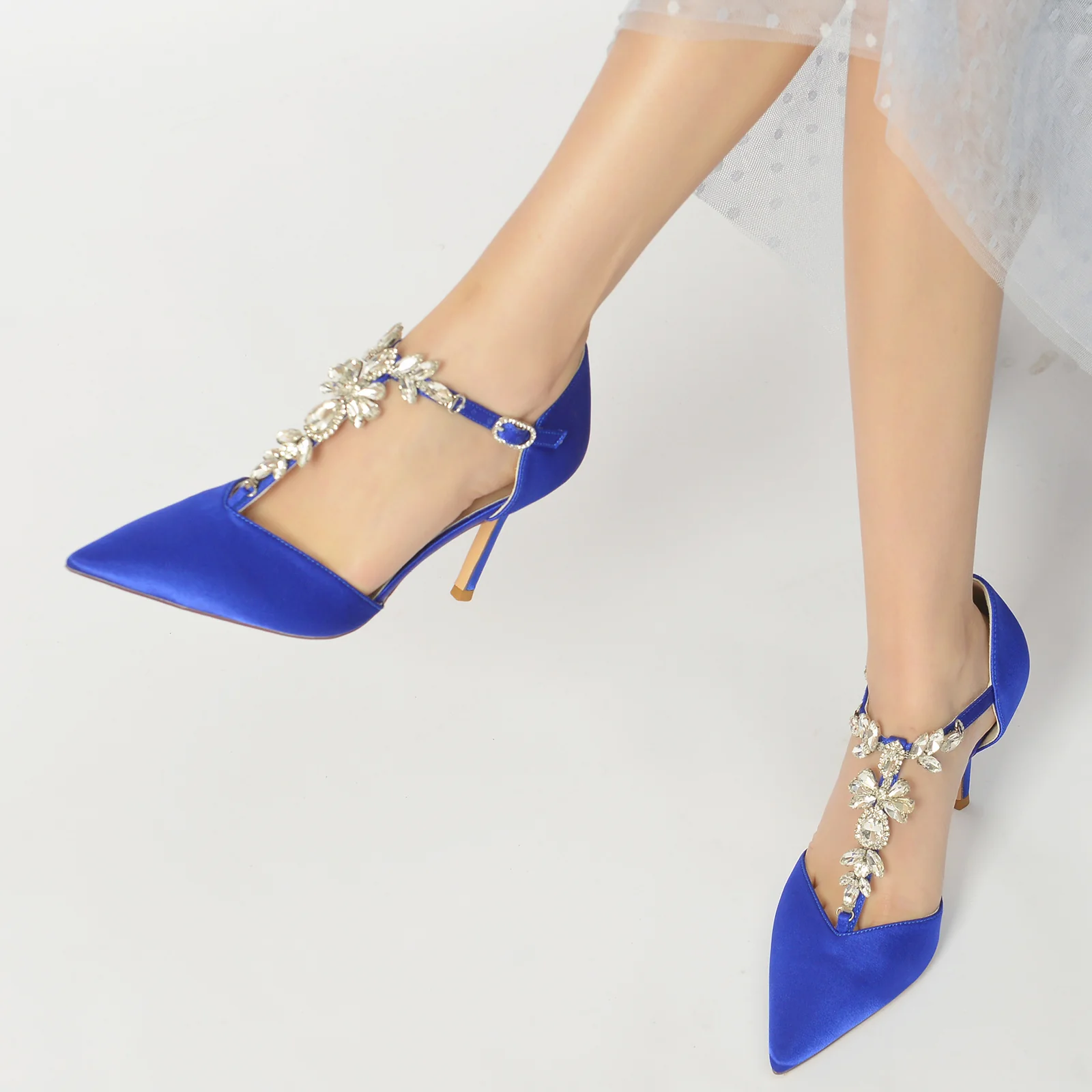 Women's Wedding Shoes Pointed Toe Stiletto Rhinestone Buckle Bridal Shoes - Image 6