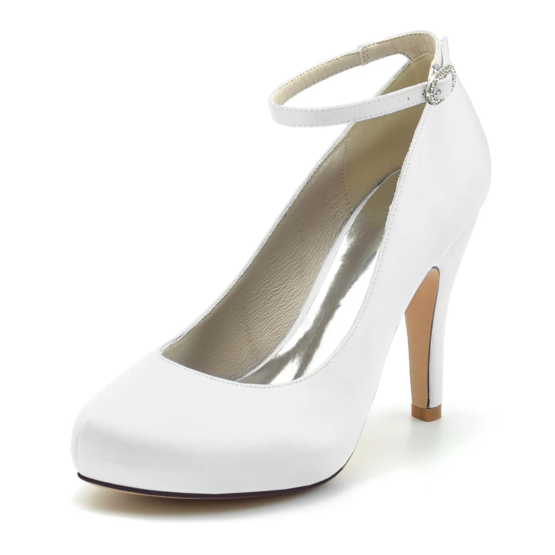 Women's Wedding Shoes Retro Closed Round Toe High Heel Buckle Bridal Shoes - Image 8