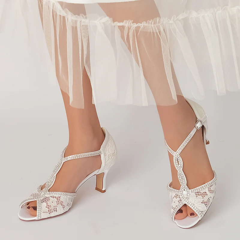 Women's Wedding Shoes Retro High-end Opened Toe Crossed Crystal Buckle Bridal Shoes - Image 3