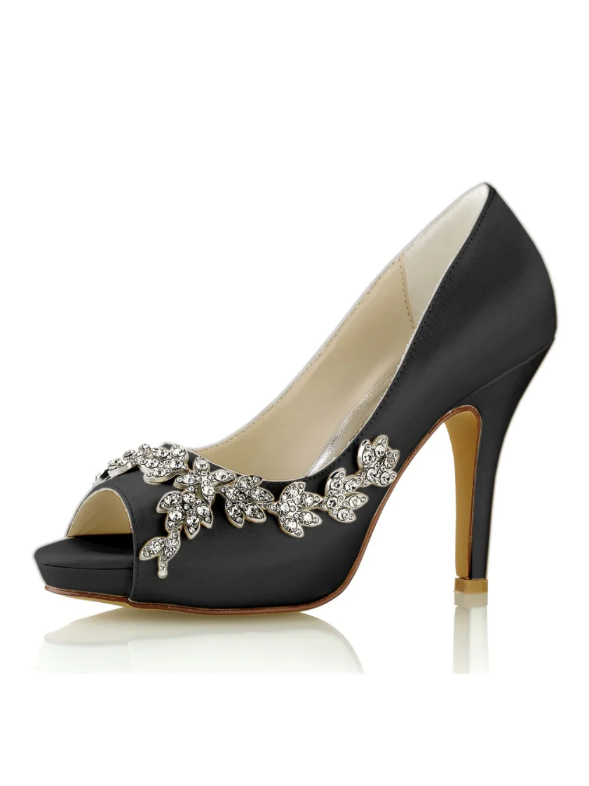 Women's Wedding Shoes Rhinestone High Heel Open Toe Bridal Shoes - Image 7