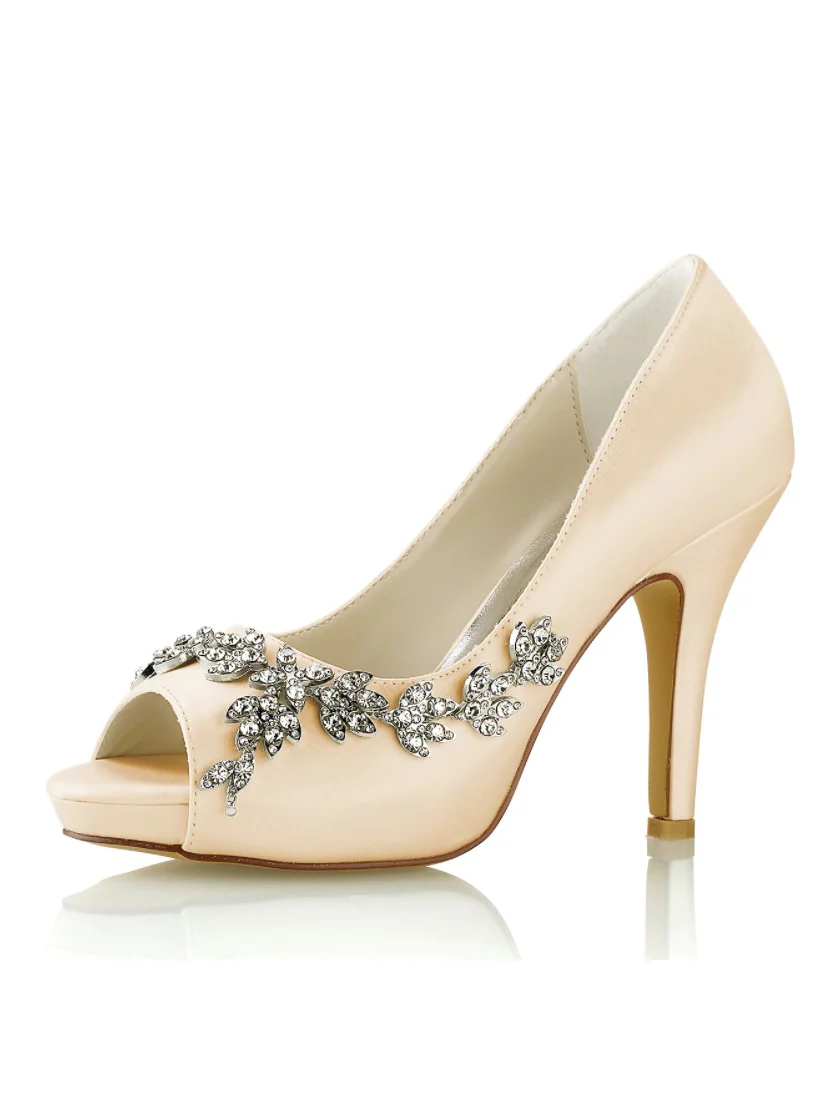 Women's Wedding Shoes Rhinestone High Heel Open Toe Bridal Shoes - Image 9