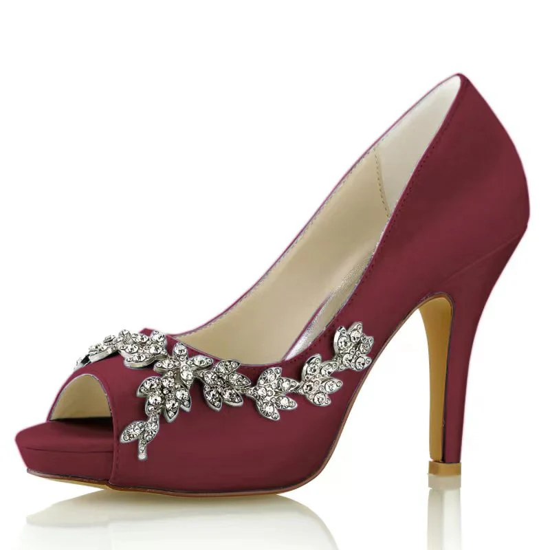 Women's Wedding Shoes Rhinestone High Heel Peep Toe Minimalism Bridal Shoes - Image 11