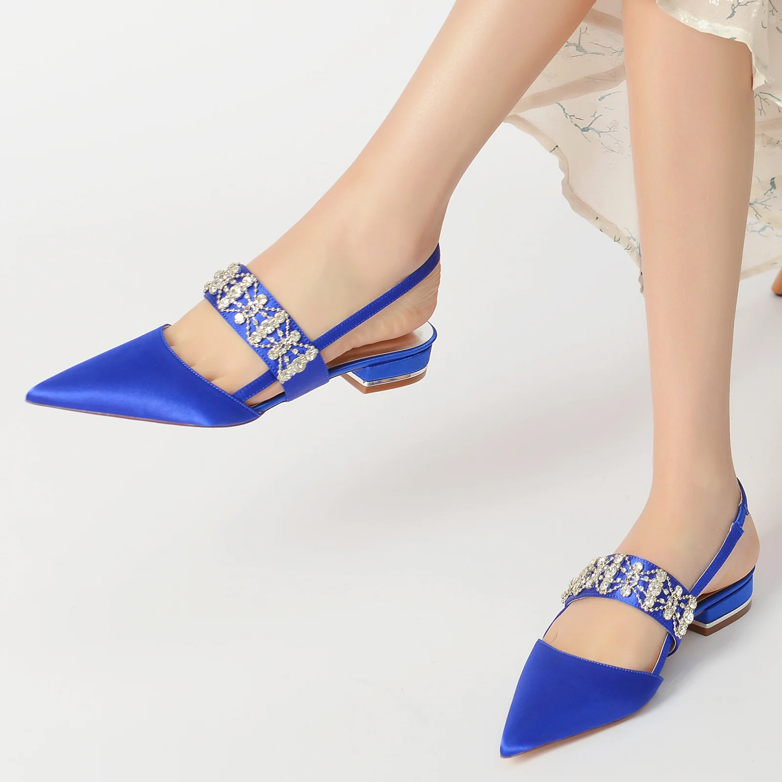 Women's Wedding Shoes Rhinestone Low Heel Closed Toe Buckle Bridal Shoes - Image 2