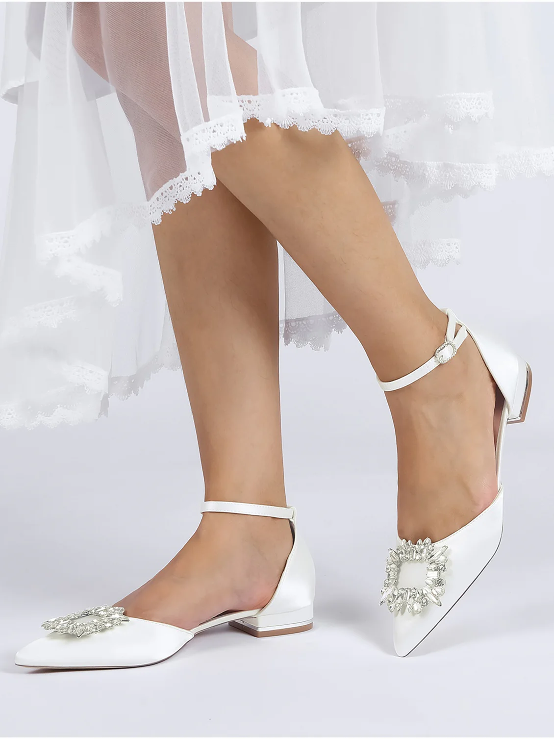 Women's Wedding Shoes Rhinestone Low Heel Pointed Toe Bridesmaid Shoes - Image 2