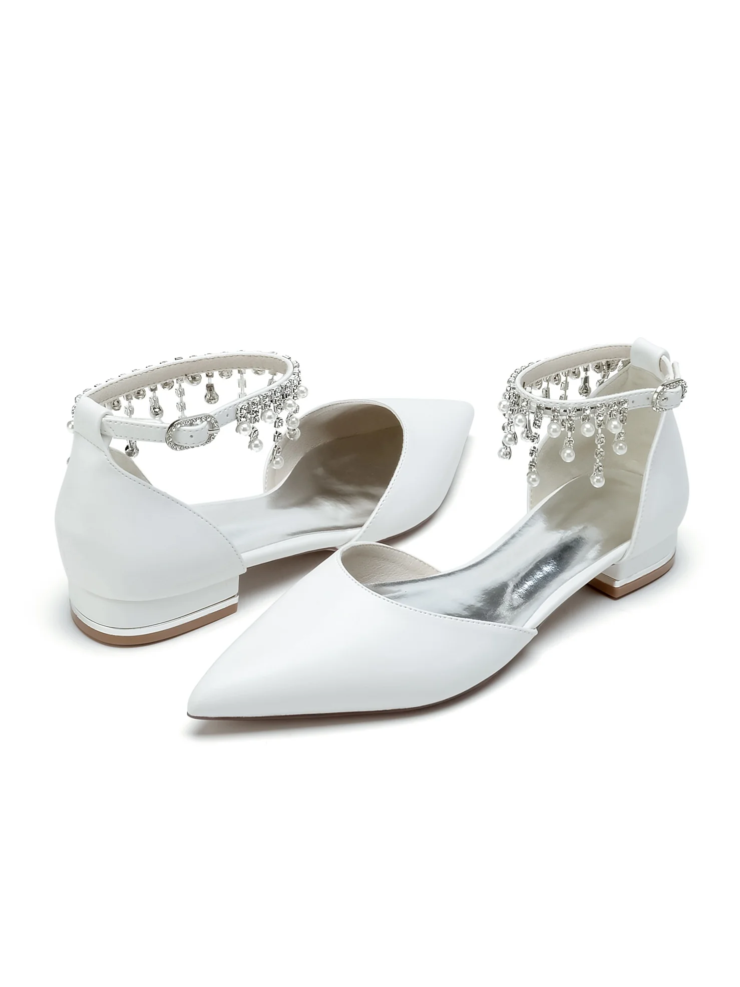Women's Wedding Shoes Rhinestone Low Heel Pointed Toe Bridesmaid Shoes - Image 4