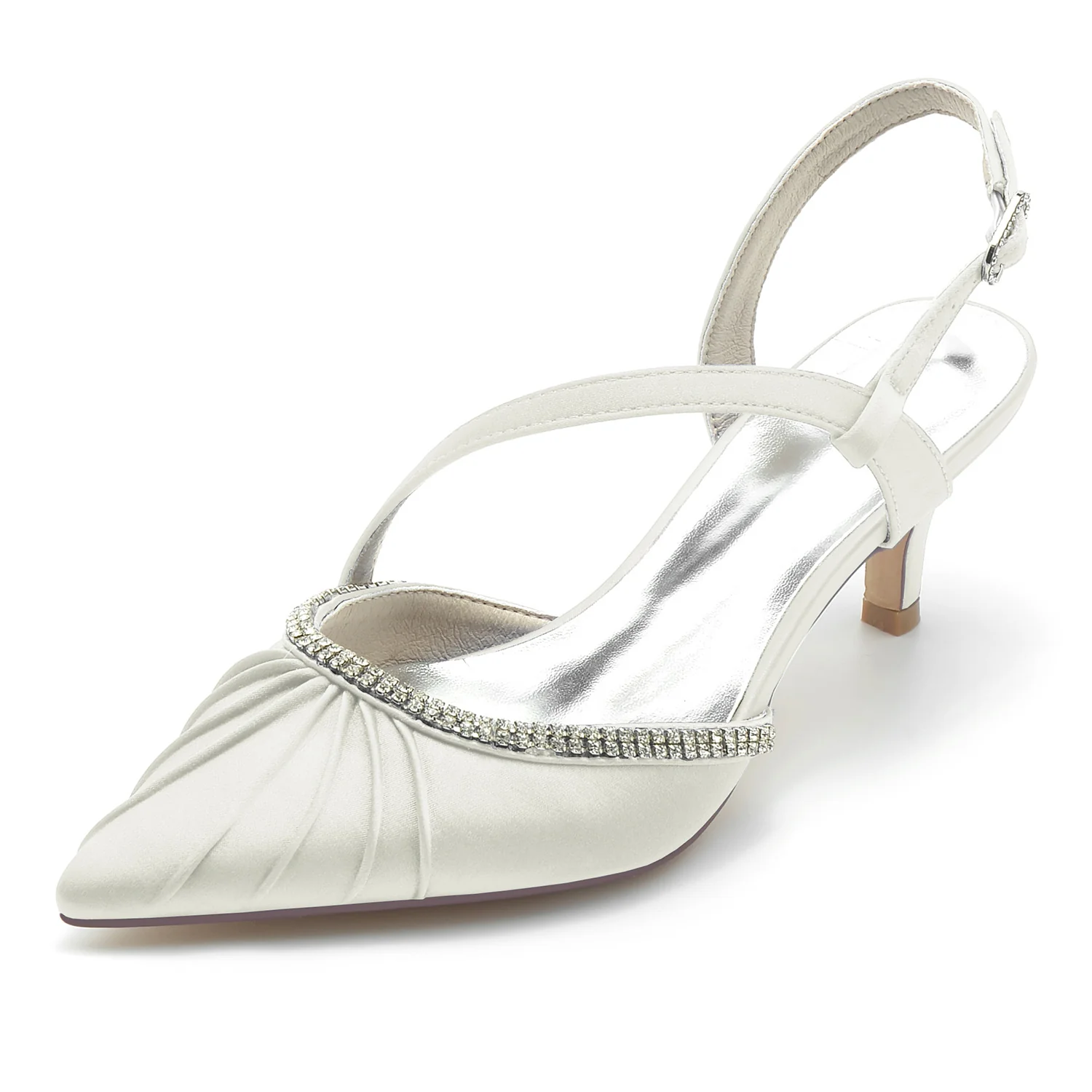 Women's Wedding Shoes Rhinestone Mid Heel Closed Toe Buckle Bridal Shoes - Image 11