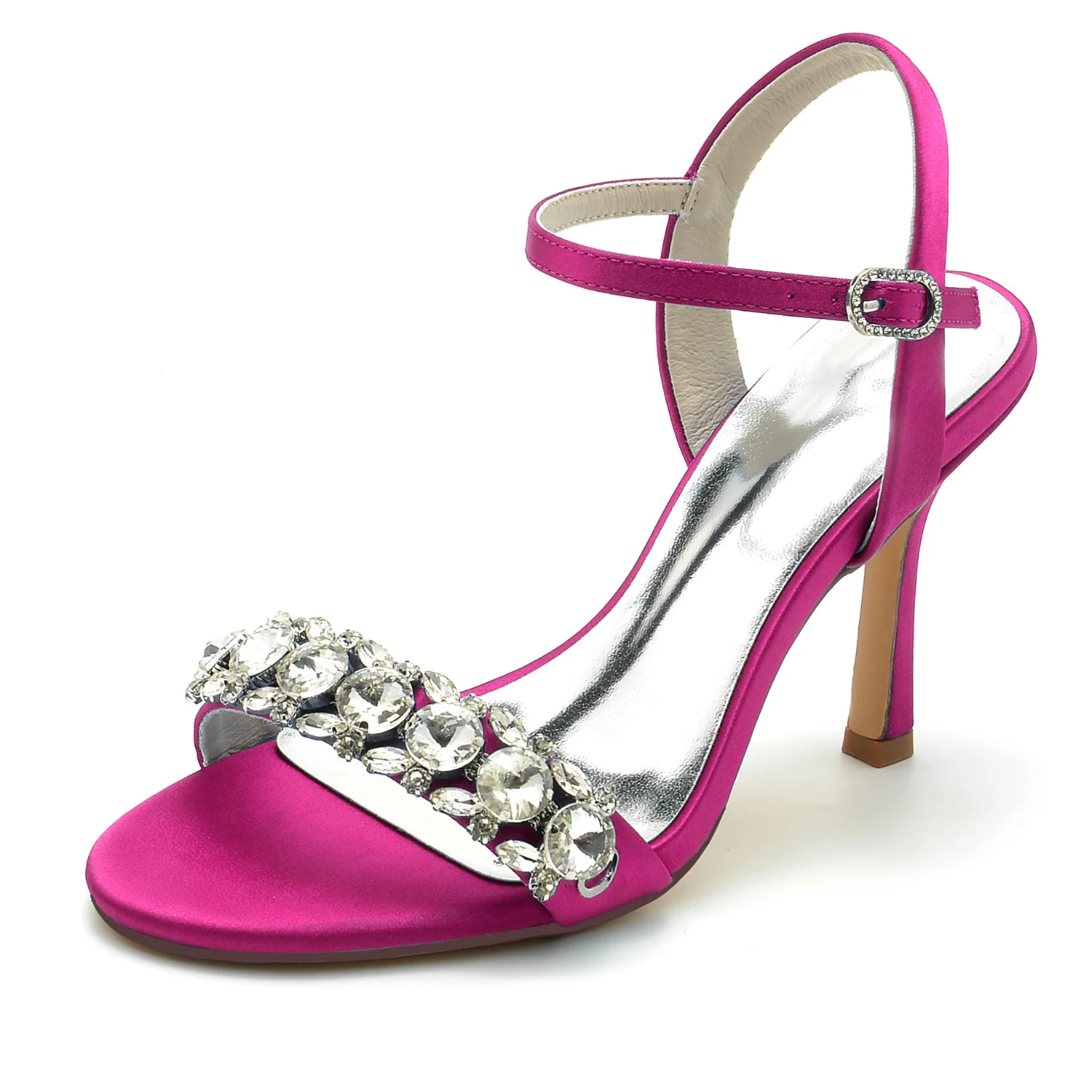 Women's Wedding Shoes Rhinestone Opened Toe High Heel Buckle Bridal Shoes - Image 7