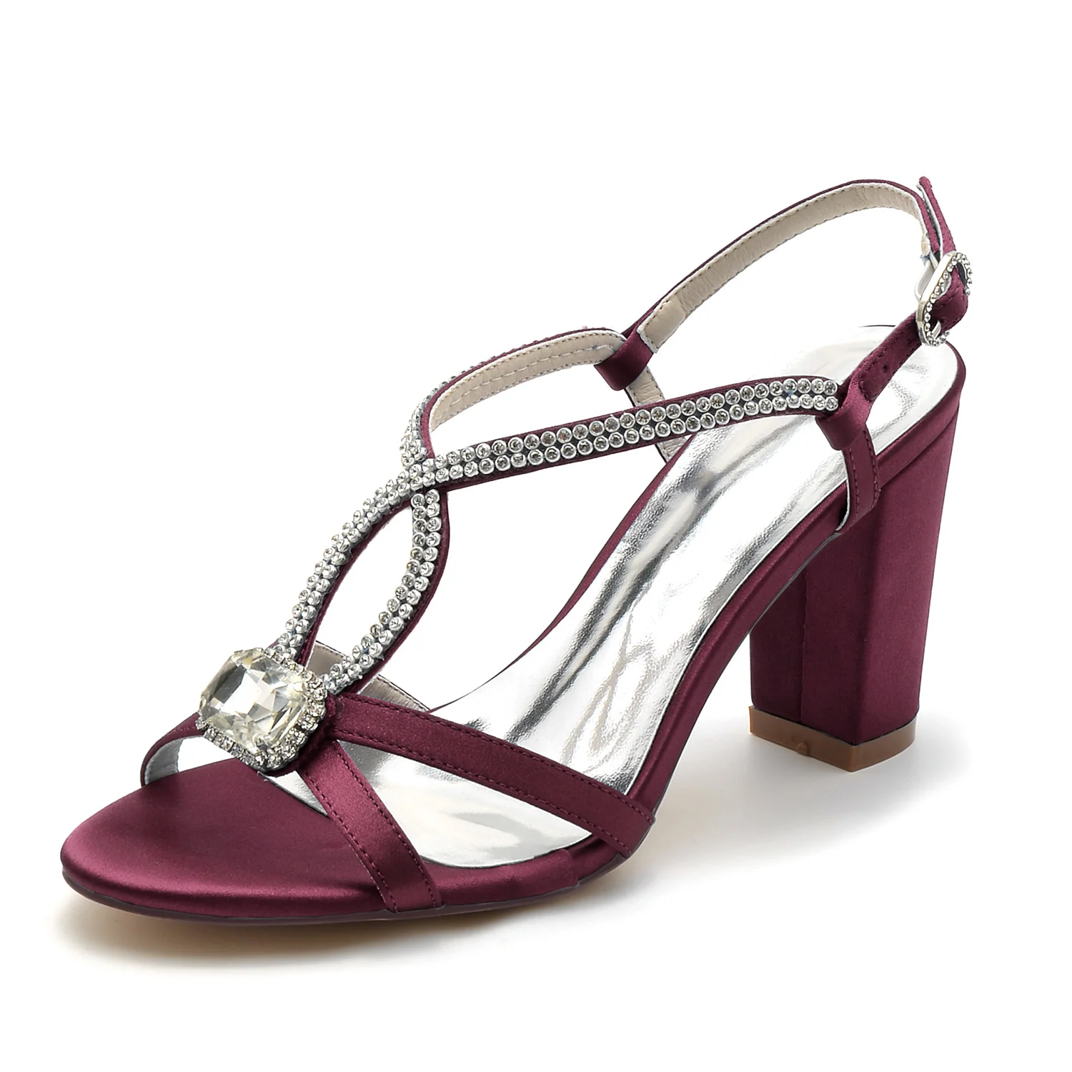 Women's Wedding Shoes Rhinestone Peep Toe Block Heel Crossed Buckle Bridal Shoes - Image 7