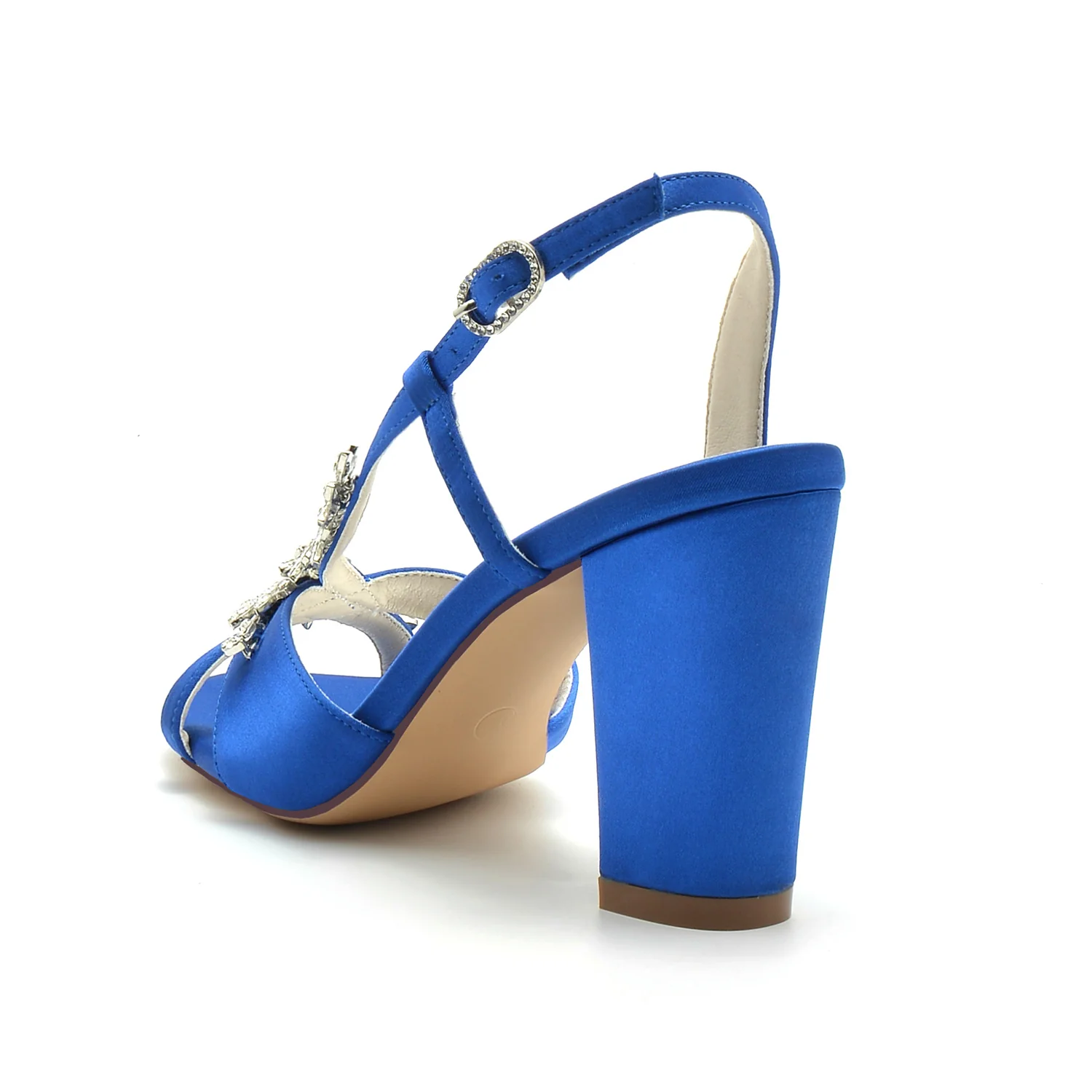 Women's Wedding Shoes Rhinestone Peep Toe Chunky Ankle Strap Buckle Bridal Shoes - Image 3