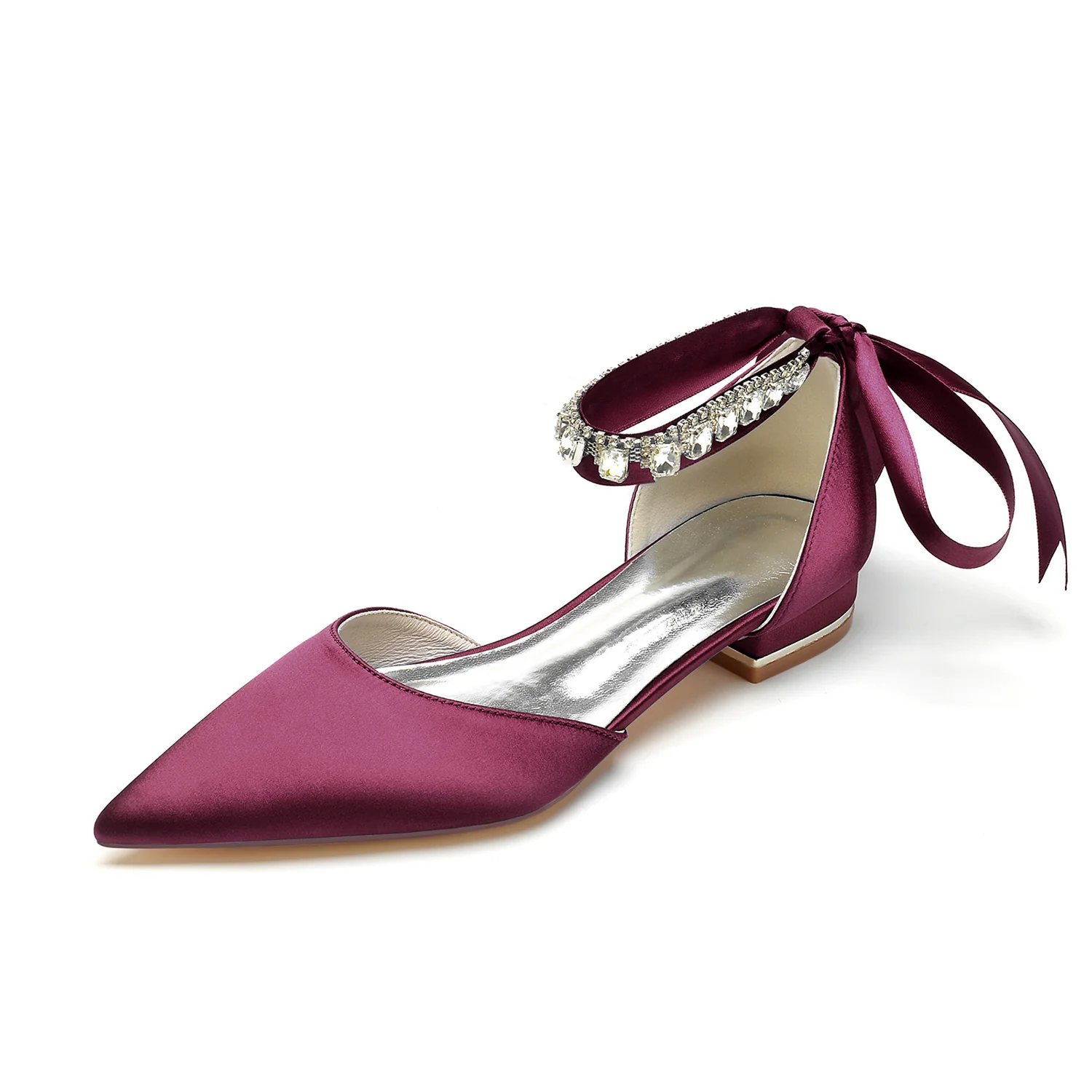 Women's Wedding Shoes Rhinestone Pointed Toe Low Heel Buckle Bridal Shoes - Image 7