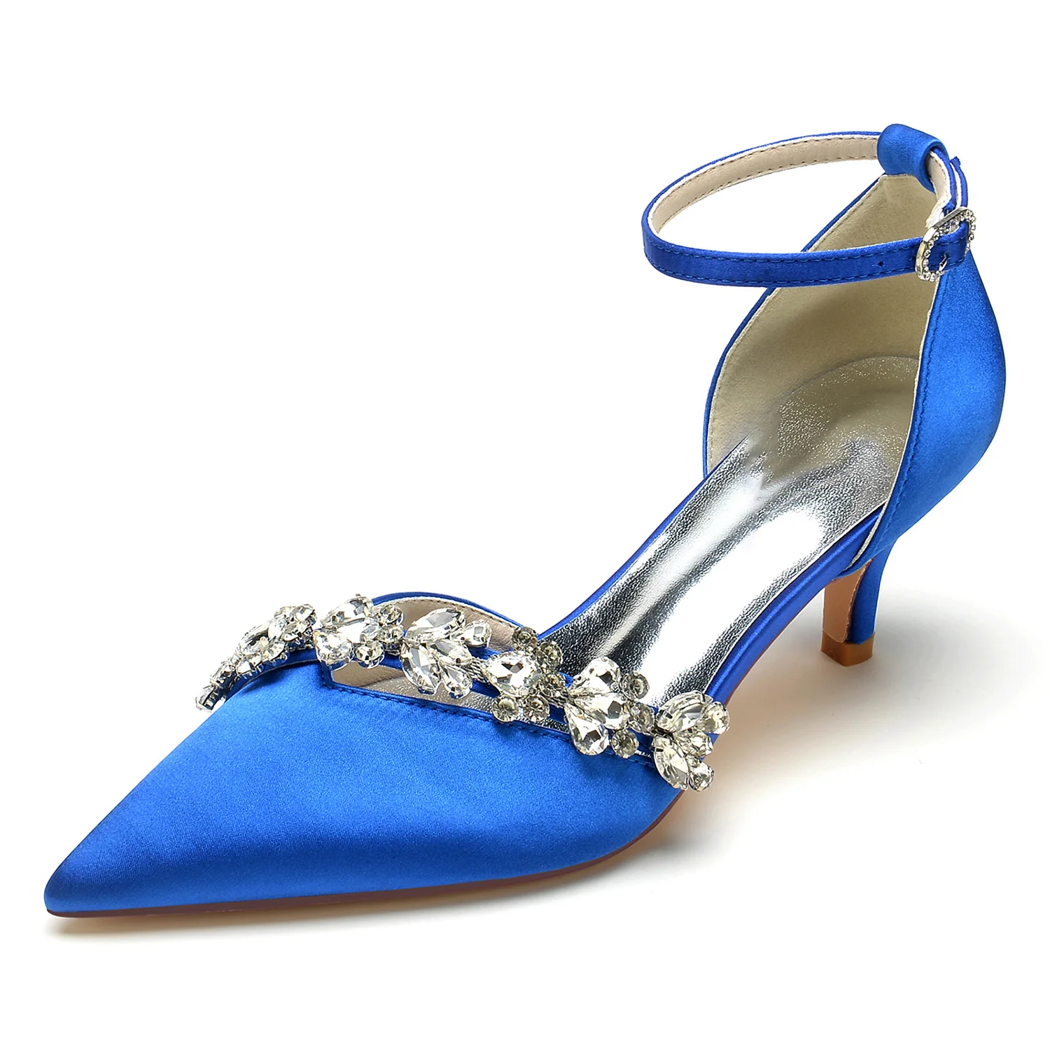 Women's Wedding Shoes Rhinestone Pointed Toe Mid Heel Buckle Bridal Shoes - Image 2