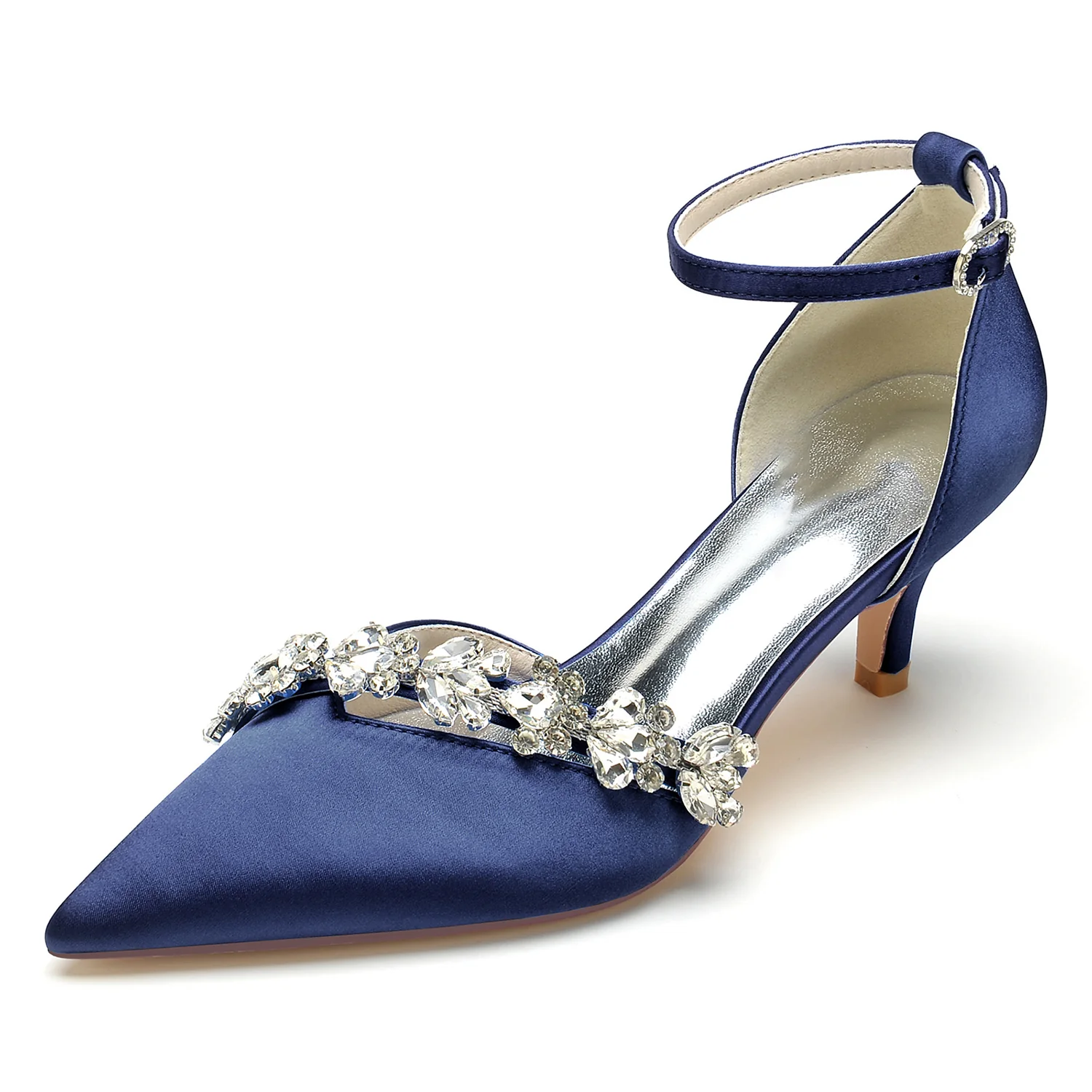 Women's Wedding Shoes Rhinestone Pointed Toe Mid Heel Buckle Bridal Shoes - Image 9