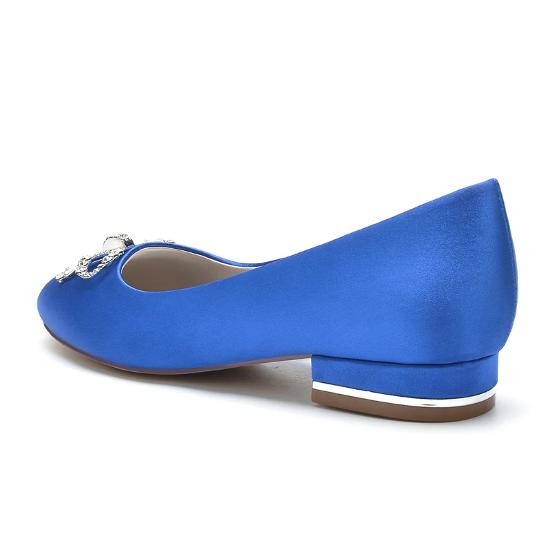 Women's Wedding Shoes Round Toe Flat Heel Elegant Bridal Shoes with Bow & Rhinestone - Image 5
