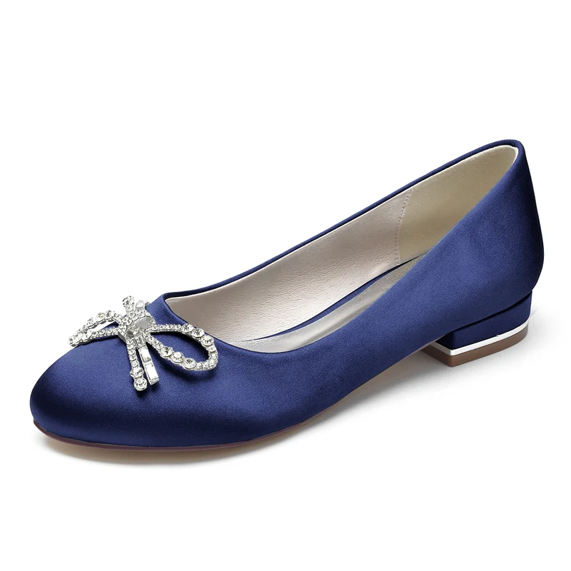 Women's Wedding Shoes Round Toe Flat Heel Elegant Bridal Shoes with Bow & Rhinestone - Image 6