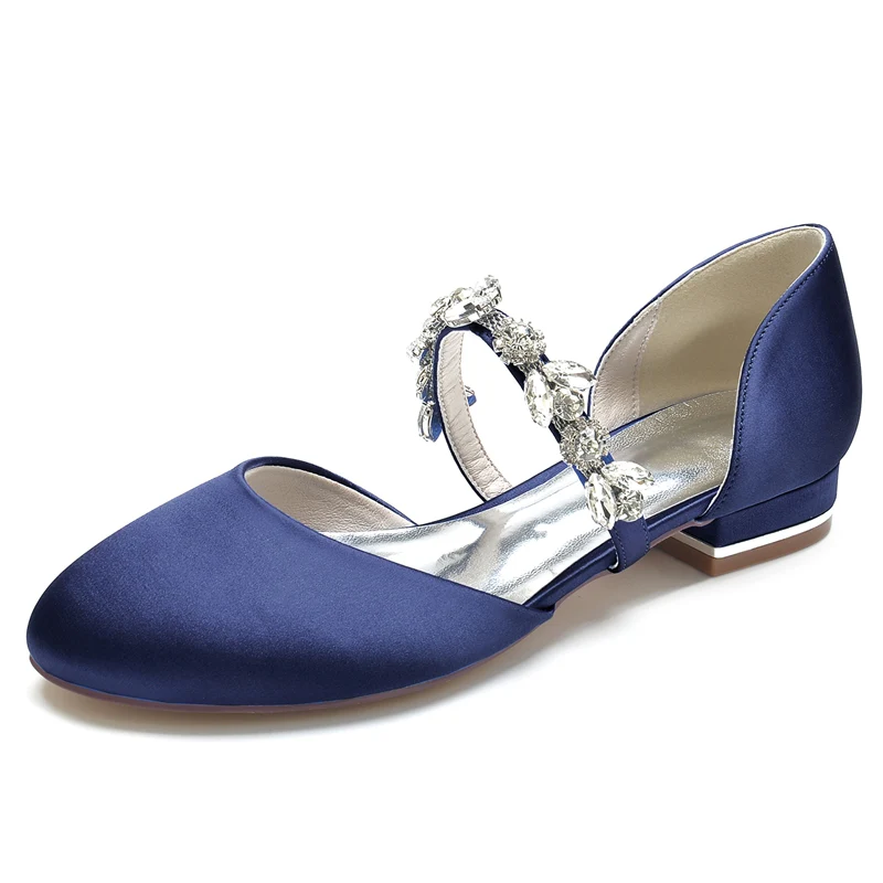 Women's Wedding Shoes Round Toe Low Heel Elegant Rhinestone Strap Bridal Shoes - Image 7