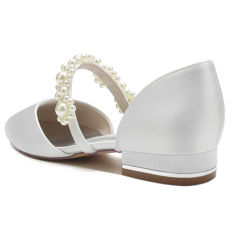 Women's Wedding Shoes Round Toe Low Heel Pearl Straps Elegant Bridal Shoes - Image 4