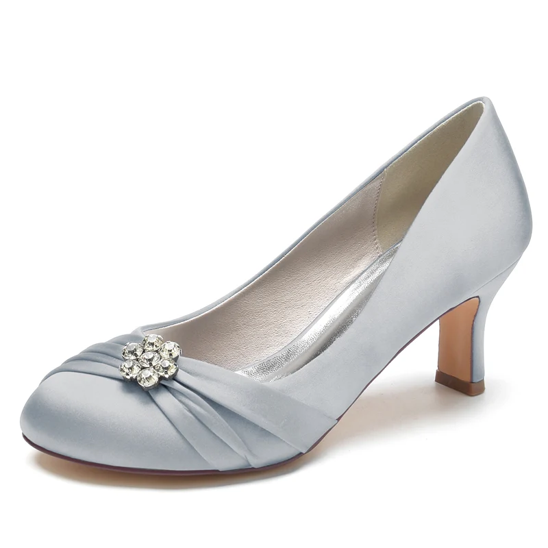 Women's Wedding Shoes Round Toe Mid Heel Comfortable Bridal Shoes with Rhinestone & Ruffles - Image 10