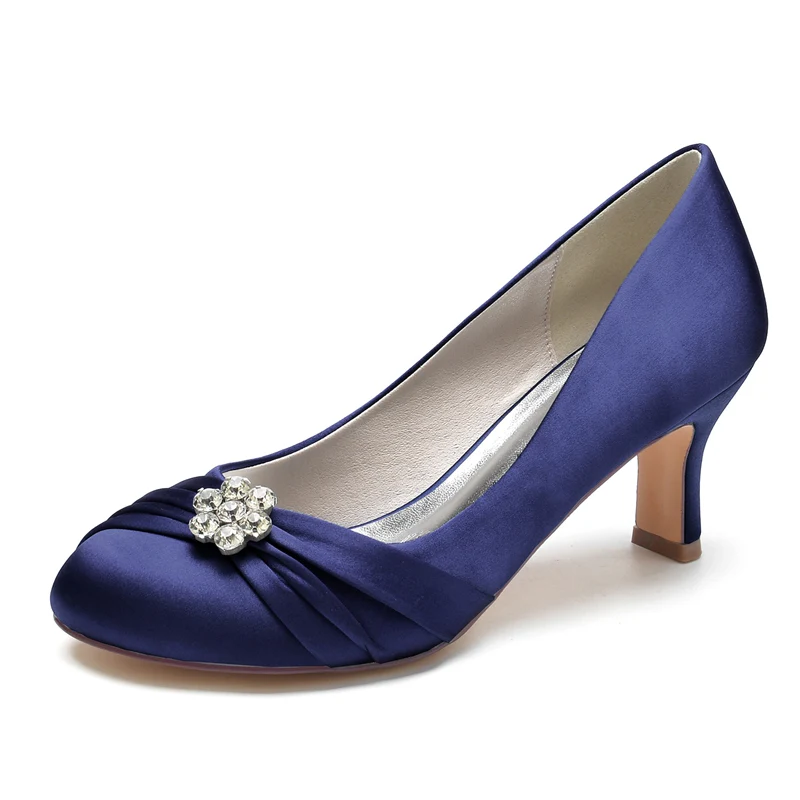 Women's Wedding Shoes Round Toe Mid Heel Comfortable Bridal Shoes with Rhinestone & Ruffles - Image 5