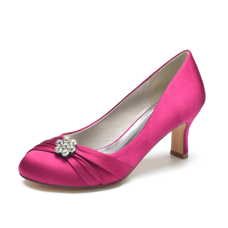 Women's Wedding Shoes Round Toe Mid Heel Comfortable Bridal Shoes with Rhinestone & Ruffles - Image 6