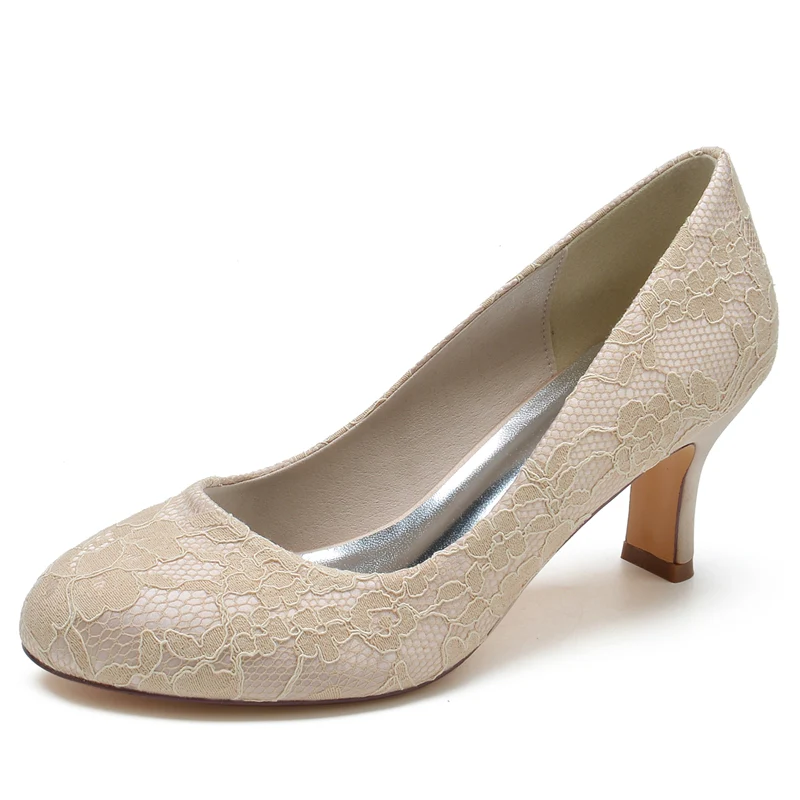 Women's Wedding Shoes Round Toe Mid Heel Lace Minimalism Bridal Shoes - Image 6